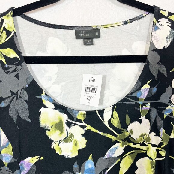 NEW J. Jill Wearever Collection Black Floral Dress Scoop Neck Size Medium Petite - Picture 3 of 6